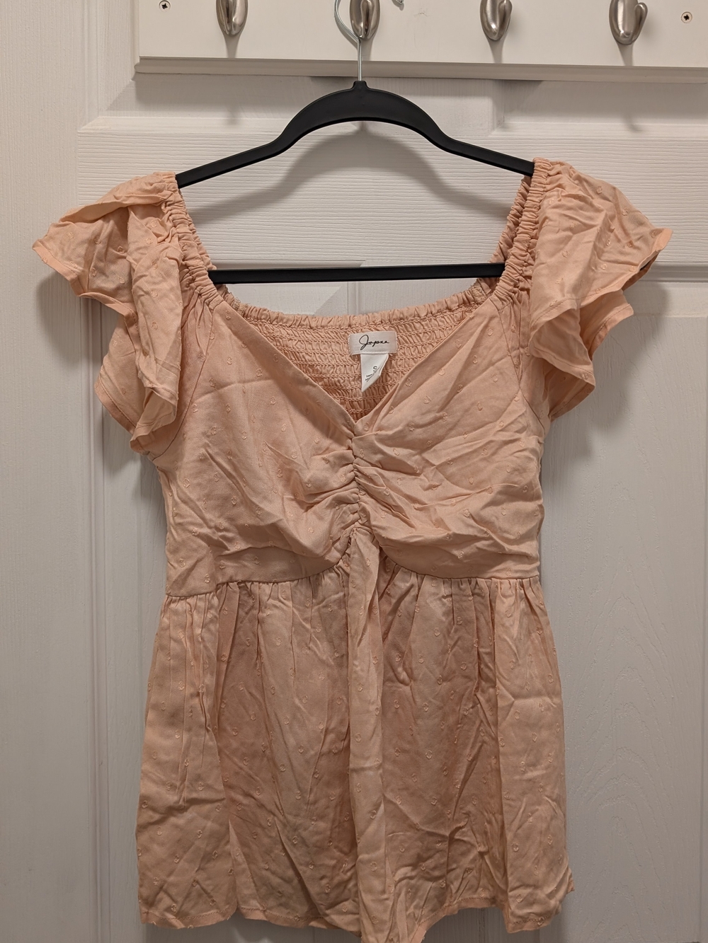 Japna Peach Ruched Front Flutter Sleeve Women’s Top